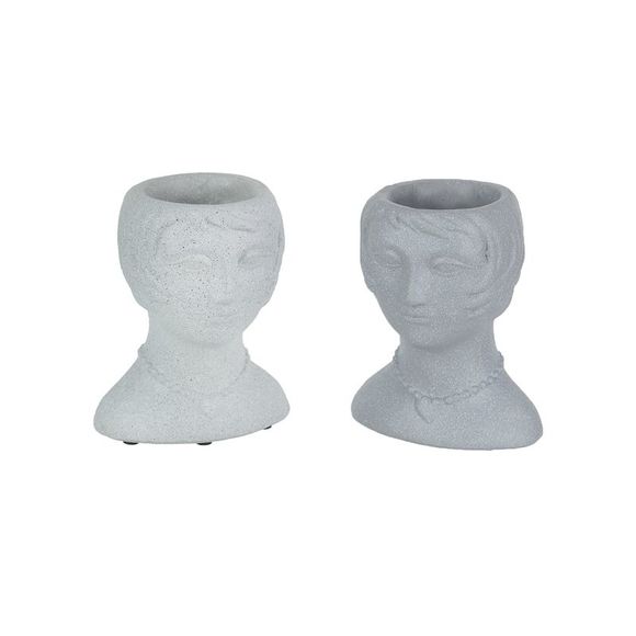 Set of 2 Roaring 20's Flapper Lady Gray Concrete Head Mini Planter 6 Inches Tall - Picture 1 of 4